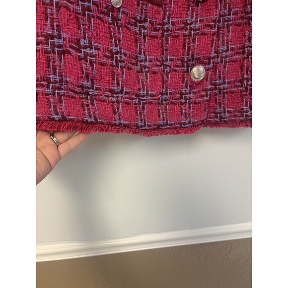 G By Giuliana Timeless Tweed Black Label Raw Hem Jacket Size L Hot Pink Barbie - Picture 11 of 12
